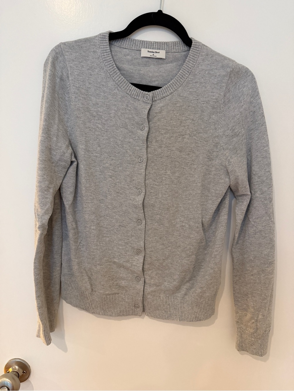 Sunday Best Light Gray Button-Front Crewneck Cardigan